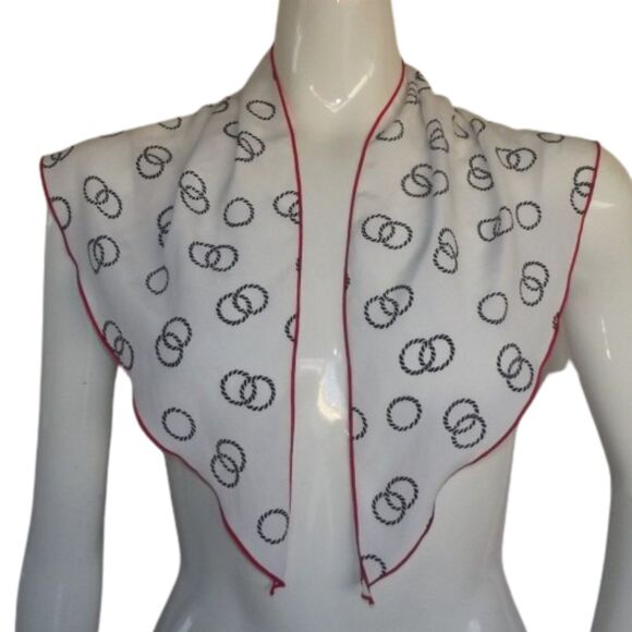 Triangle Scarf, 38.5" White/Red Trim, Blue Ring Print - Picture 3 of 4